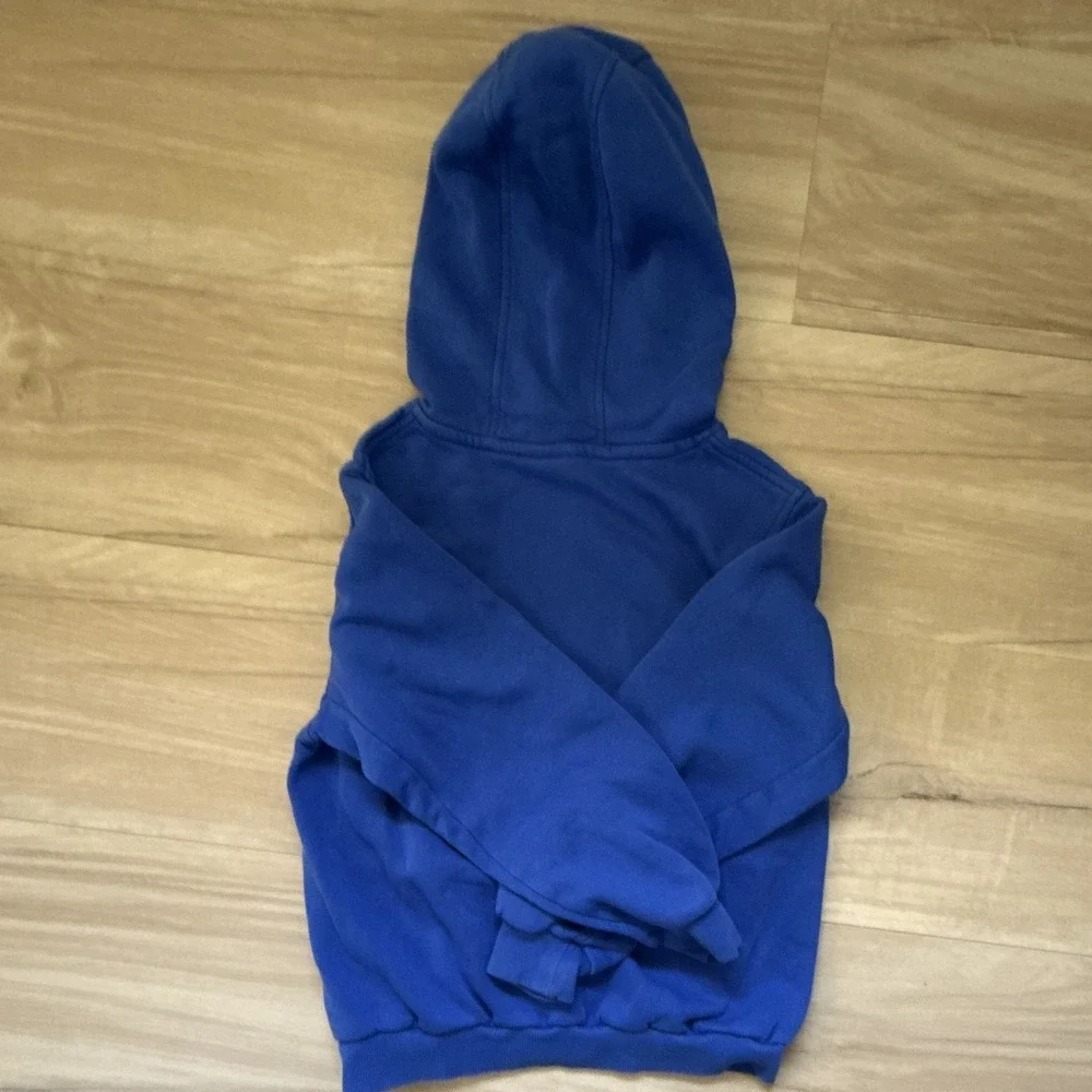 Nike Blue Pullover Hoodie Unisex Kids M White Logo Hooded Pockets